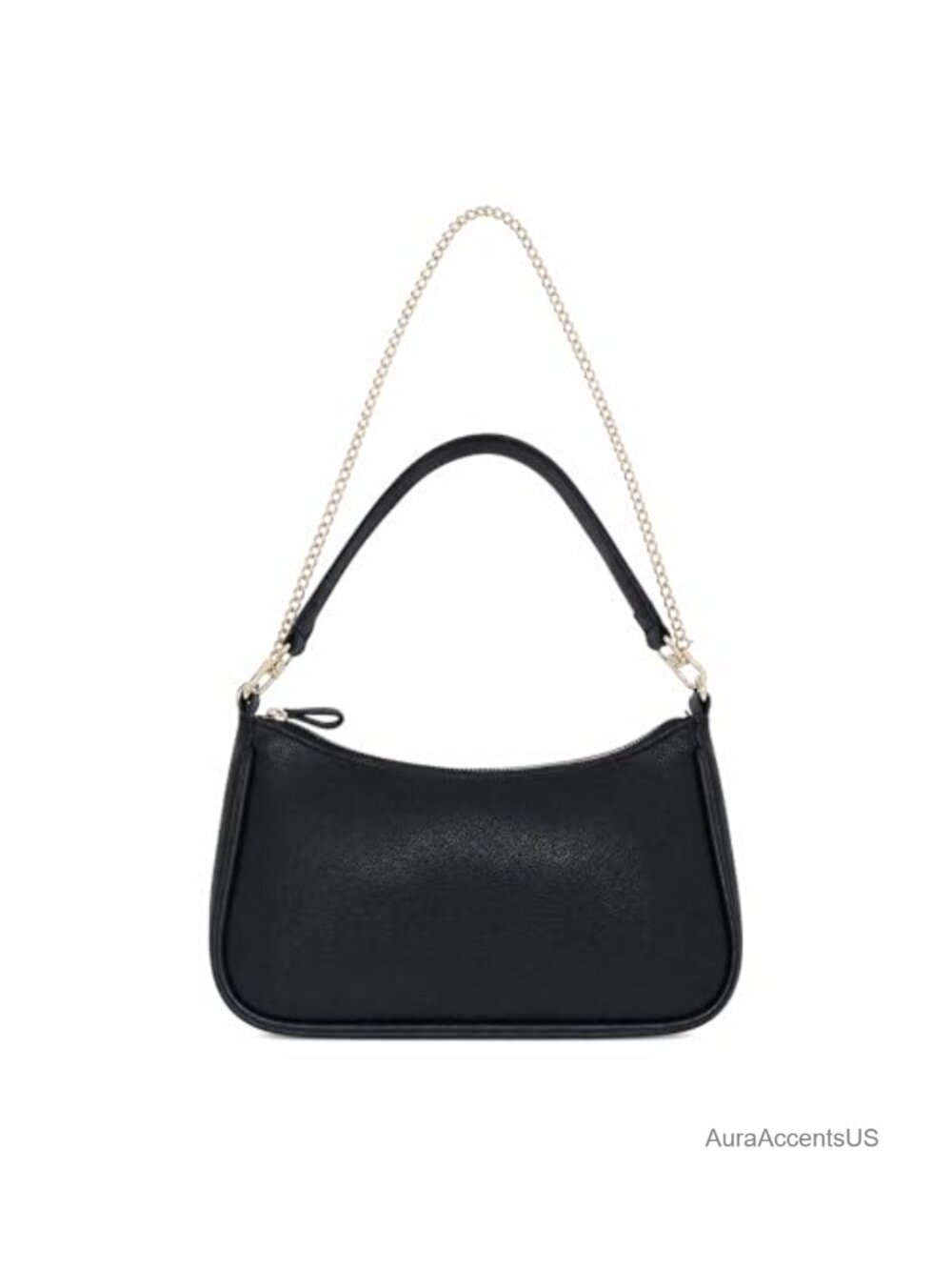 Curved Baguette Shoulder Bag with Faux Leather and Detachable Strap